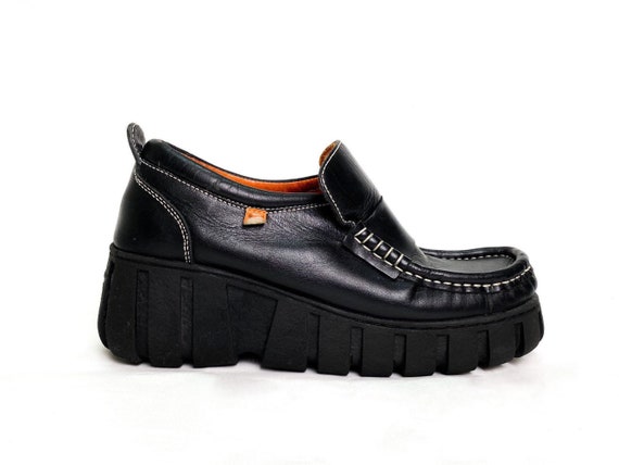 90s platform loafers, 90s shoes, Vintage Leather L