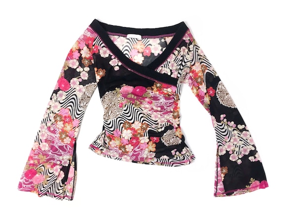 90s mesh top, floral mesh top, 70s style, abstract