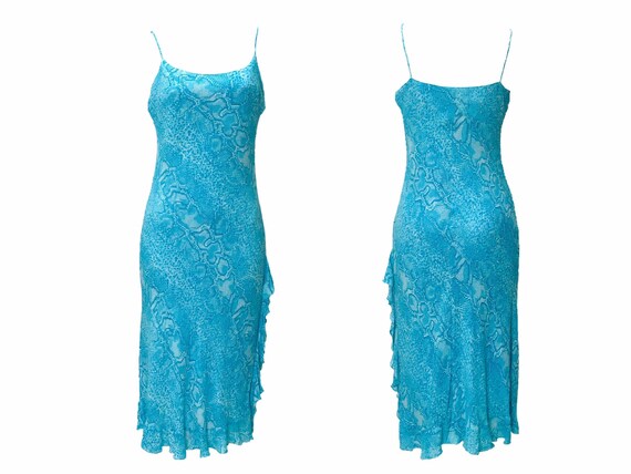 90s dress, turquoise slip dress, snakeskin slip dr
