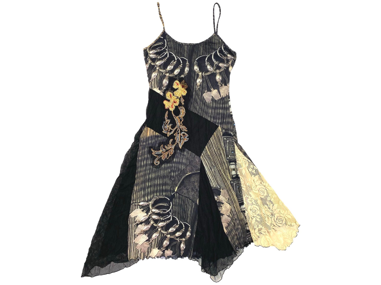 Y2K Black Mesh Midi Dress with Pink Ribbon Trims