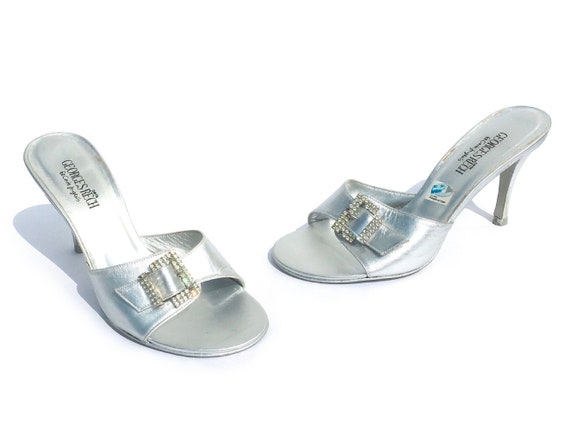 90s heels, Georges Rech, rhinestone sandals, y2k s