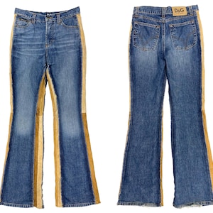 Dolce Gabbana vintage, D&G bell bottoms, denim bell bottoms, Dolce Gabbana denim, y2k Dolce and Gabbana, suede leather jeans, bootcut denim
