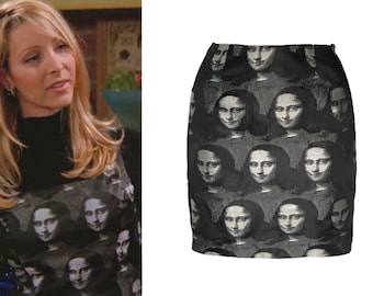 1990s Mona Lisa print skirt, Phoebe Buffay clothing, Gioconda print, FRIENDS, art print, vintage mini skirt, Michele Bohbot, Bisou Bisou