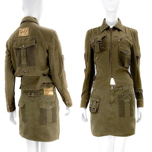 2000s Dolce Gabbana cargo set, Dolce Gabbana military jacket, Dolce Gabbana mini skirt, y2k D&G, Dolce Gabbana cargo, archive Dolce Gabbana