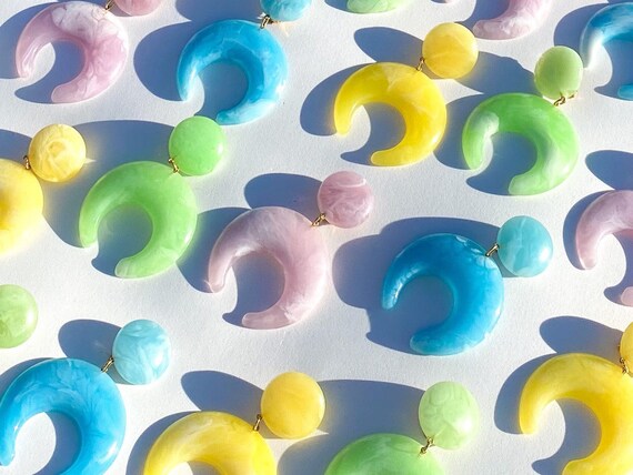 Vintage earrings, marbled earrings, acetate earrin