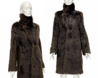 Margiela fur coat, faux fur coat, Margiela x H&M, reedition 07/08,  brown fur coat, 2000s Margiela, Maison Martin Margiela, beaver coat