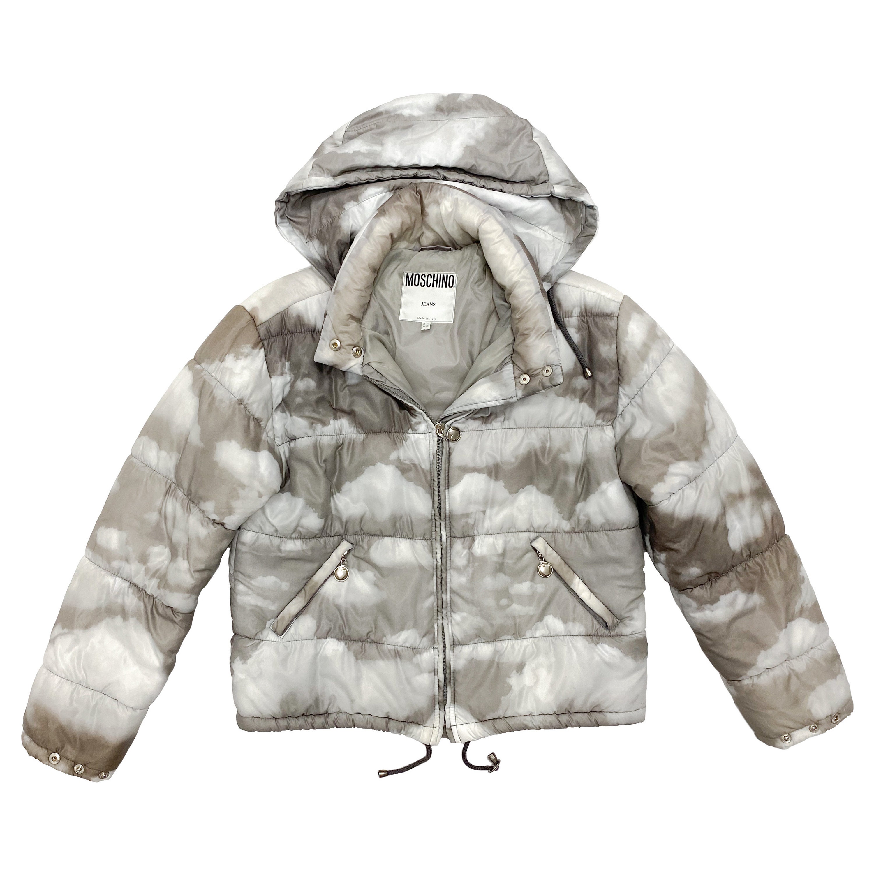 1990s Moschino, Iconic Moschino Clouds Puffer, Moschino Gray 1990s Moschino, Iconic Moschino Clouds Puffer, Moschino Gray