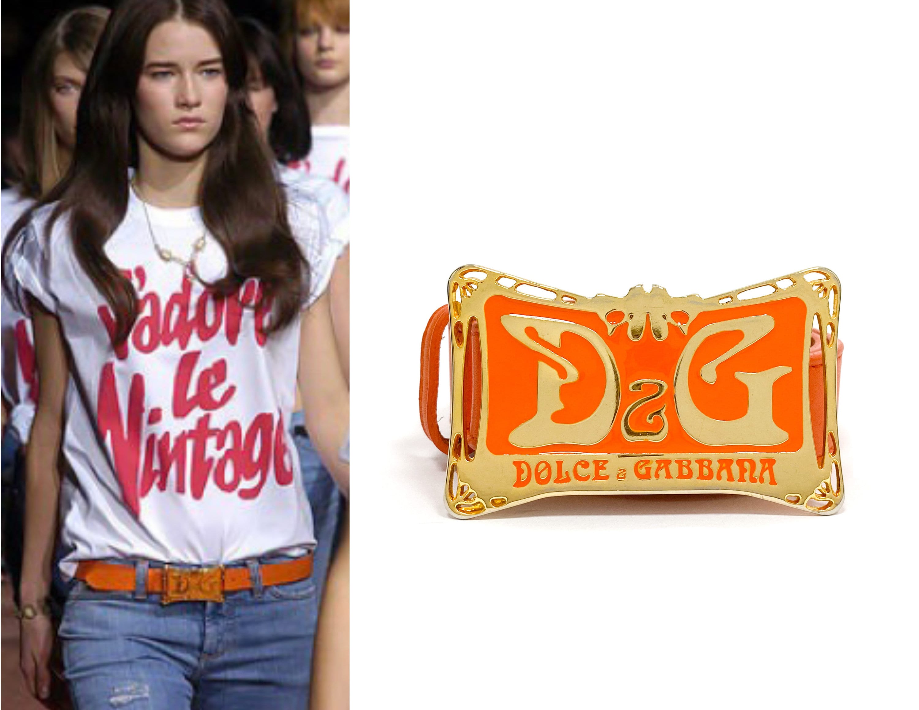 2000s Dolce & Gabbana Big Gold Belt Buckle Orange Leather - Etsy