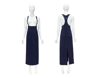 1990s Marithe Francois Girbaud, high-waisted maxi skirt, suspenders maxi skirt, early 2000s maxi skirt, y2k overalls, attached suspender