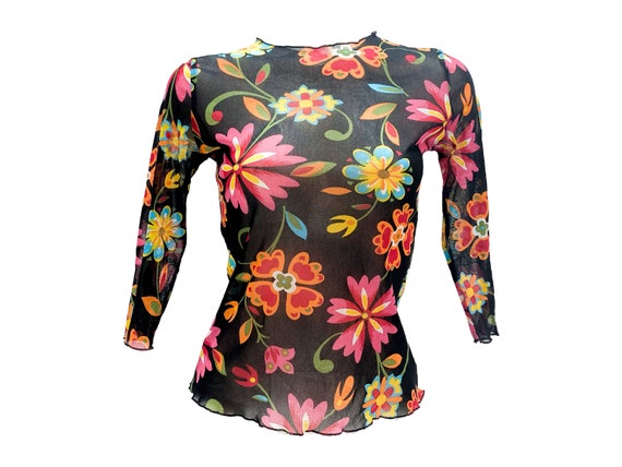 90s mesh top, floral mesh top, gaultier style, vin