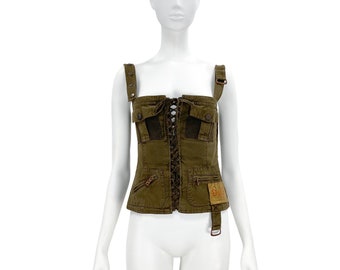 2000s Dolce Gabbana cargo bustier, Dolce Gabbana corset, Dolce Gabbana lace up, y2k D&G, Dolce Gabbana cargo, archive Dolce Gabbana