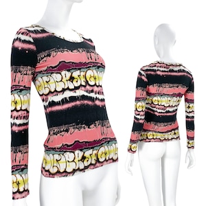 2000s Jean Paul Gaultier, Gaultier graffiti top, y2k Gaultier top, vintage Junior Gaultier, long sleeves top, rare Gaultier