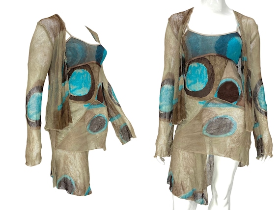 1990s Legatte Set, Plus Size, Y2k Mesh Set, Asymmetrical Dress 