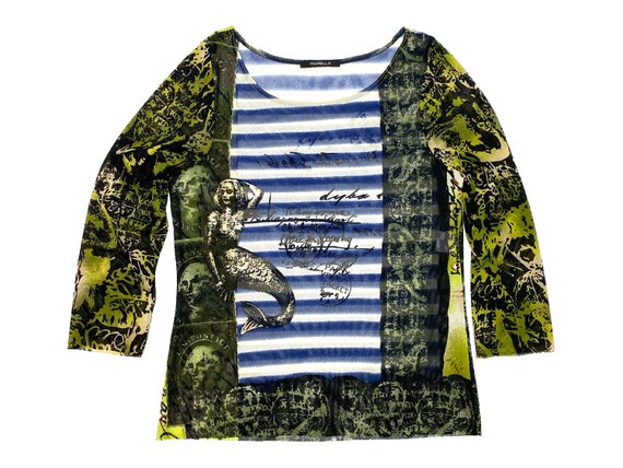 Y2k mesh top, marine stripes, vintage mesh top, st