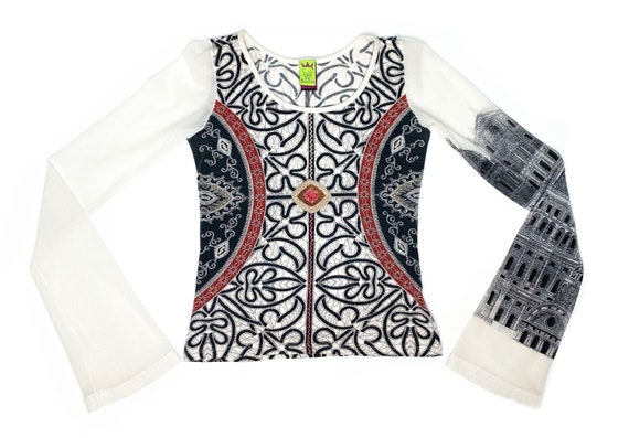 90s mesh top, architectural theme top, vintage mes