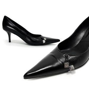 2000s Christian Dior, Dior John Galliano era, Dior says heels, Dior gambler, vintage black stilettos, black Leather pointed toe stilettos