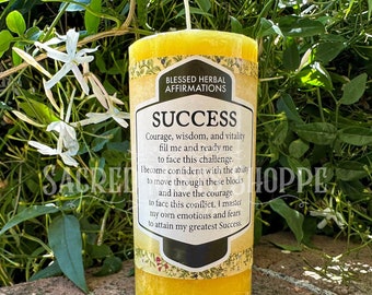 Success Affirmation Pillar Candle for Manifestation, Victory, Self-Mastery, Attracting Success, Triumph, Candle Magick, Wicca, Witchcraft