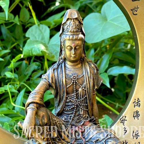 Kwan Yin Heart Sutra Handpainted Statue for Compassion Etsy