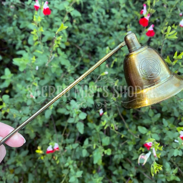 Pentacle Brass Candle Snuffer with Long Handle for Candle Magick, Ritual, Sacred Space, Altar Tool, Spells, Home Decor, Witchcraft, Wicca