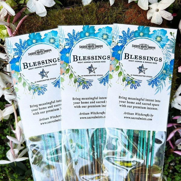 Blessings Incense Sticks Night Blooming Jasmine, Damask Rose & Creamy Musk Handmade for Abundance, Manifesting, Positive Energy, Spells