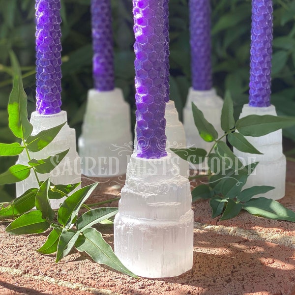 Selenite Crystal Spell Candle Mini Tower Holder for Candle Magick, Purification, Cleansing, Altar Candle Holder, Mini Candle Holder, Spells