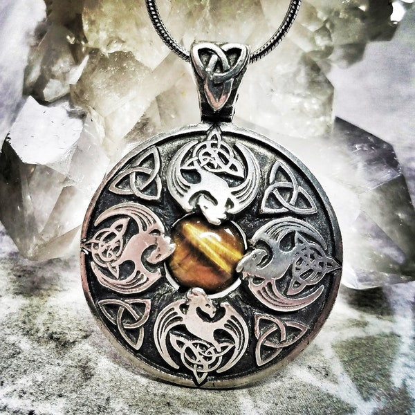 Triquetra & Dragon Blessing of Courage Pendant Necklace for Practicality, Willpower, Physical Energy, Stamina, Perseverance, and Balance