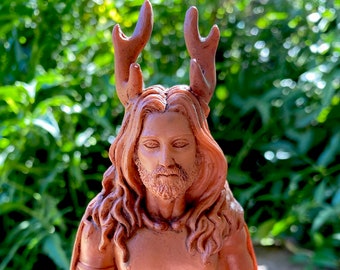 Horned God Tealight Altar Statue with Wood Finish for Honoring the God, Divine Masculine, Offerings, Tea Light Holder, Wicca, Witchcraft