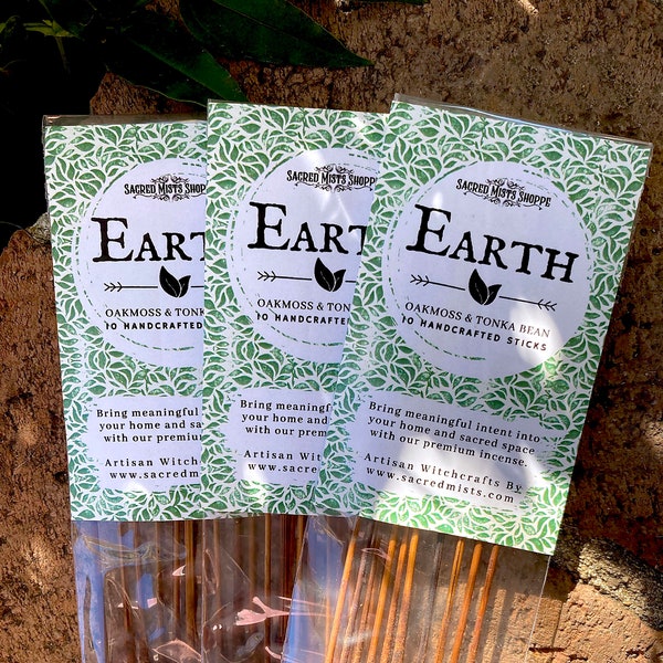 Earth Incense Sticks Oakmoss & Tonka Bean Handmade for Elemental Magick, Strength, Grounding, Meditation, Sacred Space, Ritual, Spells