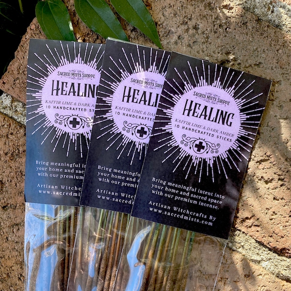 Healing Incense Sticks Kaffir Lime & Dark Amber Handmade for Reiki, Healing Energy, Sacred Space, Spells, Meditation, Wicca, Witchcraft