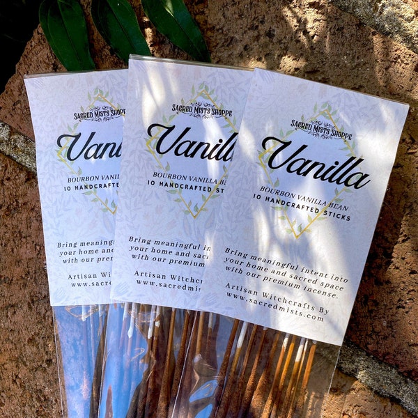 Vanilla Incense Sticks Bourbon Vanilla Bean Handmade for Comfort, Calm, Sacred Space, Peace, Ritual, Spells, Home Fragrance, Witchcraft