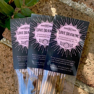 Love Drawing Incense Sticks Wood Rose & Jasmine Handmade for Love, Attraction, Sacred Space, Ritual, Spells, Meditation, Wicca, Witchcraft