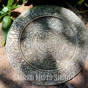 Floral Mandala Design Aluminum Candle Plate and Incense Burner for Candle Burning, Candle Spells, Incense Rituals, Altar, Wicca, Witchcraft