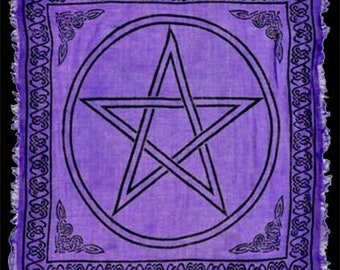 Pentacle Purple Fringed Altar Cloth for Sacred Space, Rituals, Spells, Tarot and Oracle Deck Wrap, Home and Altar Decor, Witch's Altar Cloth