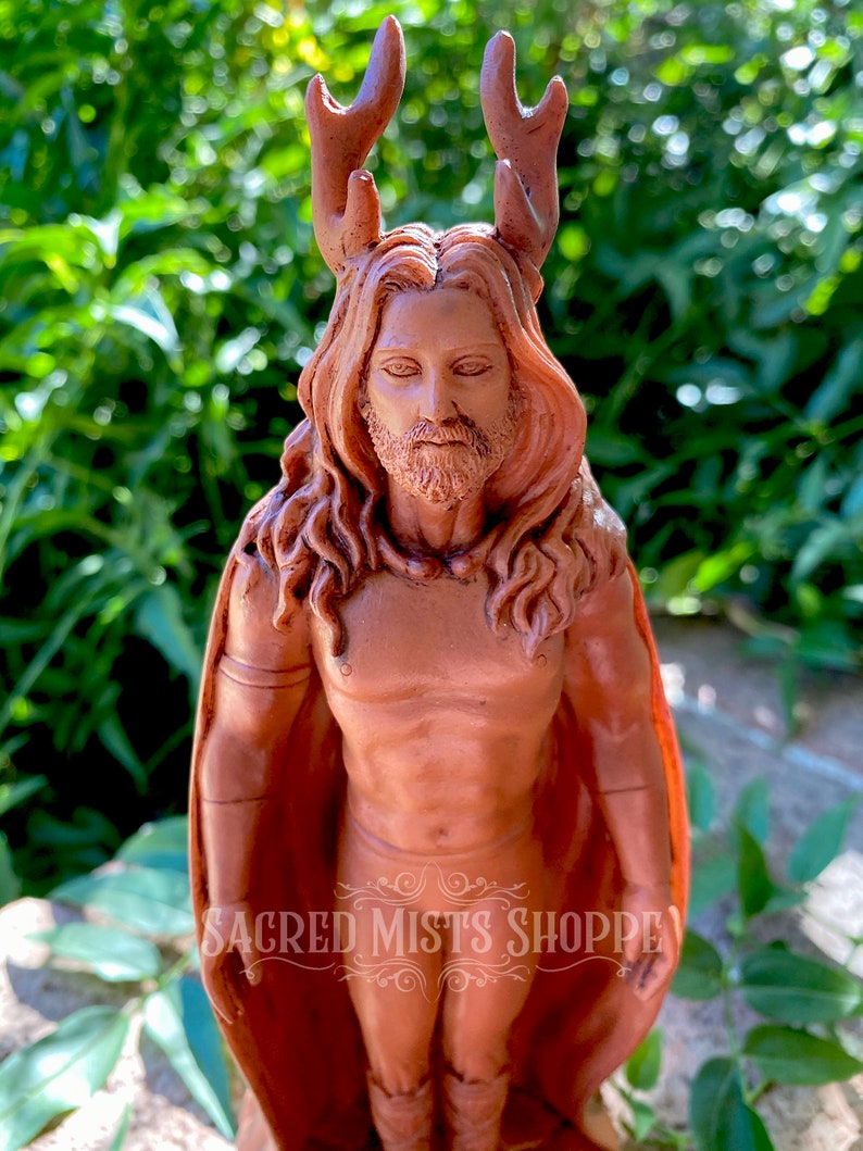 Horned God Tealight Altar Statue with Wood Finish for Honoring the God, Divine Masculine, Offerings, Tea Light Holder, Wicca, Witchcraft image 1