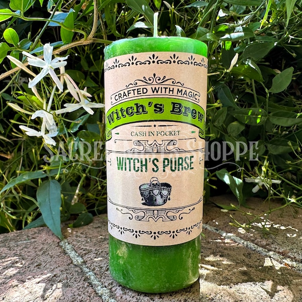 Witch's Purse Pillar Candle 30 Hour Burn Time for Attracting Prosperity, Wealth, Money, Material Goods, Ritual, Ceremony, Altar Candle