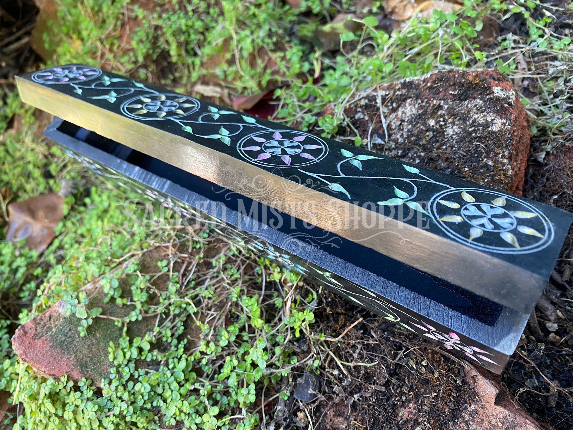 Incense Burner Coffin Box Hand Carved Colorful Black Soapstone Etsy