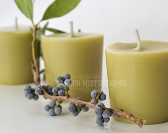 Real Bayberry Votive Candle Handmade with True Bayberry Wax, Beeswax, and Soy for Yule, Christmas, Home Blessings, Abundance, Prosperity