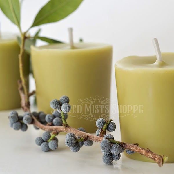Real Bayberry Votive Candle Handmade with True Bayberry Wax, Beeswax, and Soy for Yule, Christmas, Home Blessings, Abundance, Prosperity