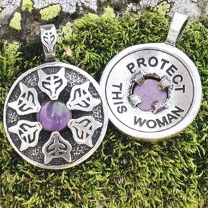 Wolf Protect this Woman Pendant Necklace with Amethyst for Protection, Strength, Calming, Balance, Patience, Transmutation, and Peace