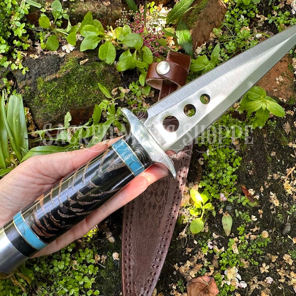 Satyr's Point Athame with Natural Horn & Turquoise for Ritual, Sacred Ceremony, Direct Energy, Focus, Intention, Black Handle, Altar Knife