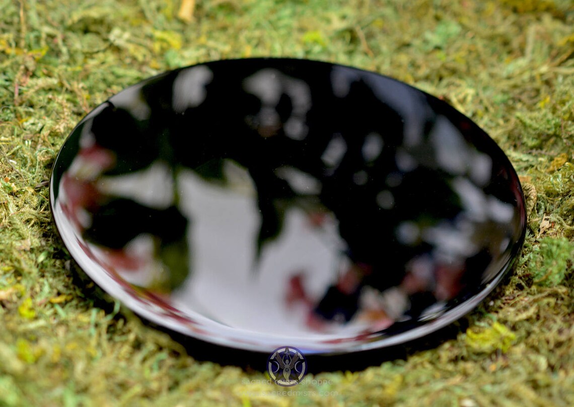 Black Obsidian Scrying Mirror with Antiqued Brass Stand for Etsy