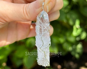 Sterling Silver Wire Wrapped Clear Quartz Pendant - Handmade Tree of Life Crystal Jewelry