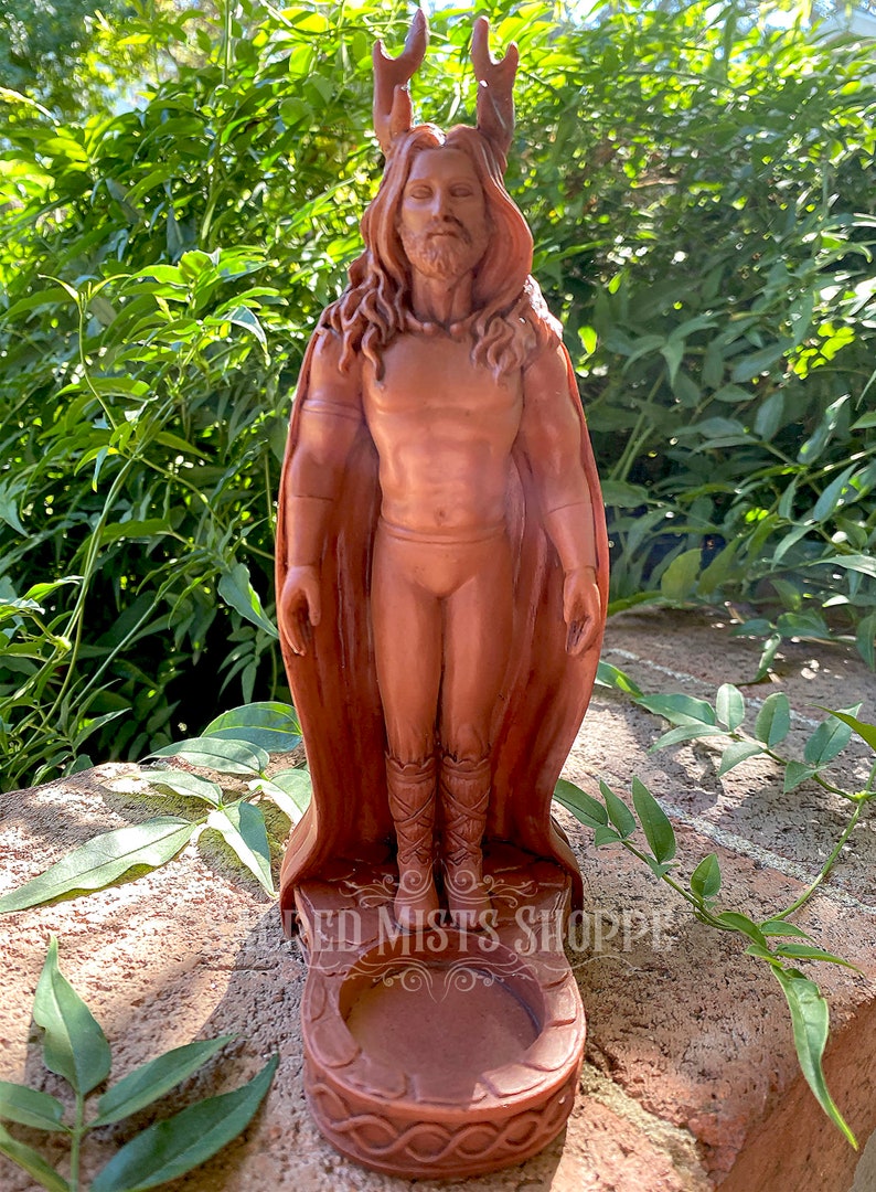 Horned God Tealight Altar Statue with Wood Finish for Honoring the God, Divine Masculine, Offerings, Tea Light Holder, Wicca, Witchcraft image 4