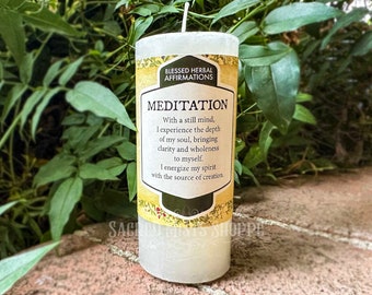 Meditation Affirmation Pillar Candle - Embrace Serenity and Positivity for Intention, Ritual, Tranquility, Candle Magick, Altar, Home Decor