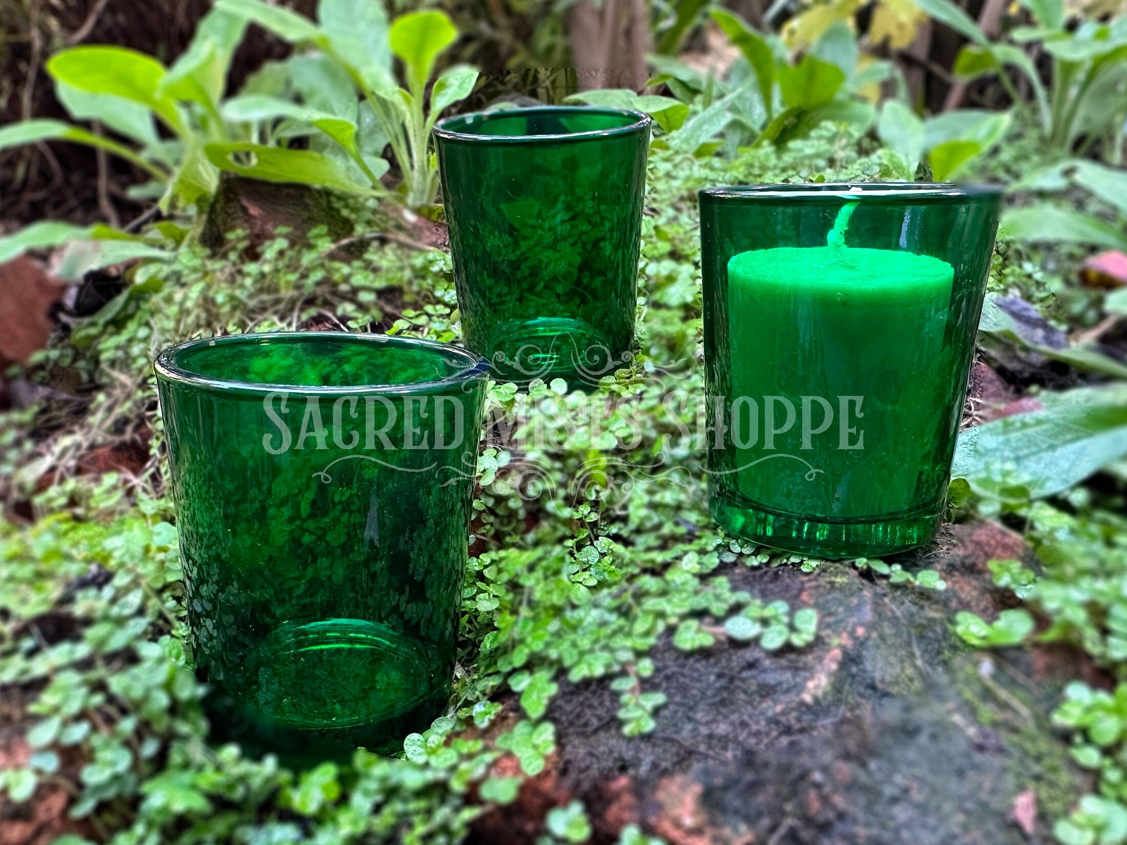 Green glass tea light cheap holders