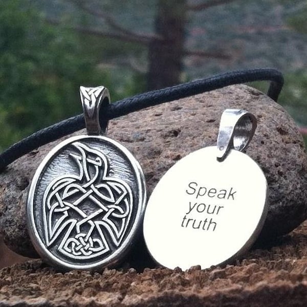 Celtic Knot Raven Pewter Pendant with Leather Handmade Necklace for Sacred Jewelry, Speak Your Truth, Believe in Yourself, Wicca, Witchcraft