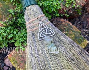Triquetra Altar Besom Handmade Witch's Broom for Energy Clearing, Cleansing, Remove Negativity, Ritual, Trinity, Celtic, Witchcraft, Wicca