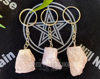 Rose Quartz Natural Crystal Keychain for Attracting Love, Heart Chakra Activation, Healing, Self-Love, Community,  Balancing your Energy