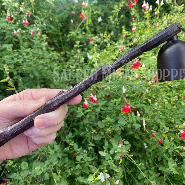 Druid's Branch Antiqued Bronze Candle Snuffer with Long Handle for Candle Magick, Ritual, Altar Tool, Wicca, Spell, Candle Tool, Witch Altar