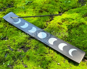 Moonlit Serenity: Hand-Crafted Incense Burner with Painting of Moon Phases for Meditation, Ritual, Wicca, Goddess, Stick Incense, Home Decor